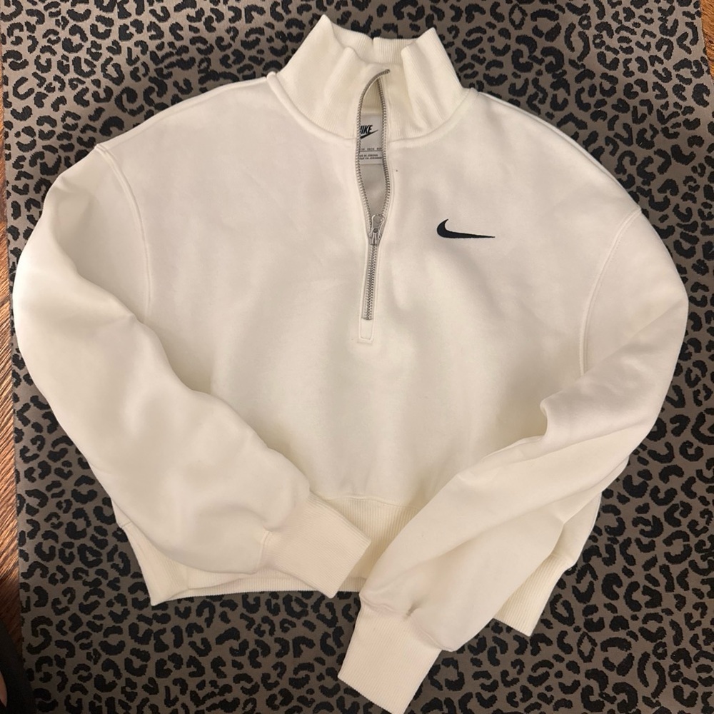 Nike White Zip-Up Sweatshirt with Black Swoosh